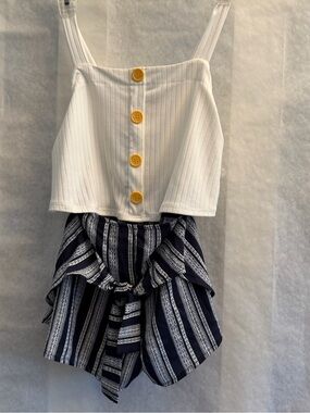 Love Squared Navy and White Striped Two-Piece Set Girls Sz-10.    FF1